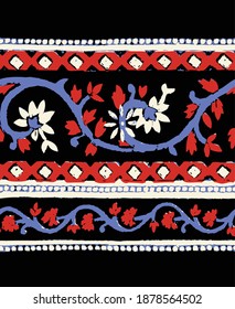 Seamless horizontal ethnic floral trellis print