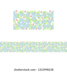 Seamless horizontal floral daisy pattern pastel colors isolated on white background