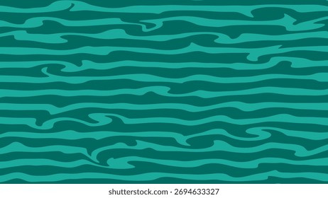 Seamless Horizontal Fluid Wave Pattern Vector: Abstract Water Ripple or Groovy Liquid Lines Background in Dark Teal and Turquoise Color Palette