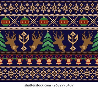 Patrón geométrico Horizontal inconsútil del animal y del árbol para el fondo de las Navidades, decoración.