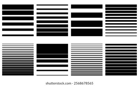 Seamless horizontal halftone patterns. Gradient striped backgrounds or wallpapers. Collection of endless striped prints or borders.