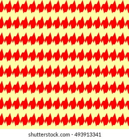Seamless horizontal jagged lines pattern. Repeated red sharp edges stripes on yellow background. Waves abstract wallpaper. Zigzag motif. Digital paper for textile print. Vector illustration.