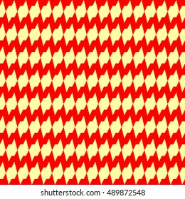 Seamless horizontal jagged striped pattern. Repeated red angular lines on yellow background. Sharp waves abstract wallpaper. Zigzag motif. For scrapbook paper, textile print. Wavy vector illustration