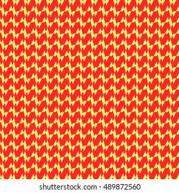 Seamless horizontal jagged striped pattern. Repeated yellow angular lines on red background. Sharp waves abstract wallpaper. Zigzag motif. For scrapbook paper, textile print. Wavy vector illustration