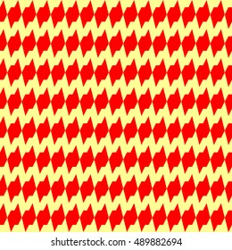 Seamless horizontal jagged striped pattern. Repeated red angular lines on yellow background. Sharp waves abstract wallpaper. Zigzag motif. For scrapbook paper, textile print. Wavy vector illustration