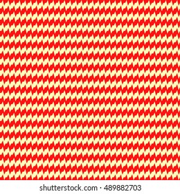 Seamless horizontal jagged striped pattern. Repeated red angular lines on yellow background. Sharp waves abstract wallpaper. Zigzag motif. For scrapbook paper, textile print. Wavy vector illustration