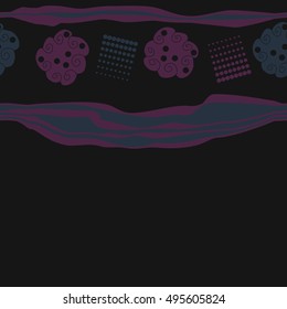 Seamless horizontal pattern of  abstract motifs, stripes, halftone.