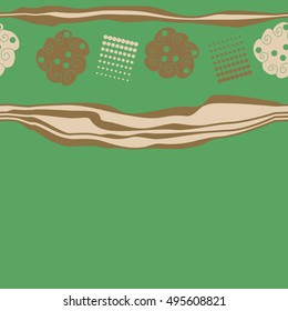 Seamless horizontal pattern of  abstract motifs, stripes, halftone.