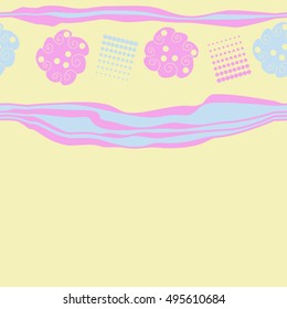 Seamless horizontal pattern of  abstract motifs, stripes, halftone.
