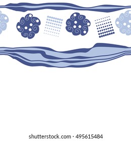 Seamless horizontal pattern of  abstract motifs, stripes, halftone.