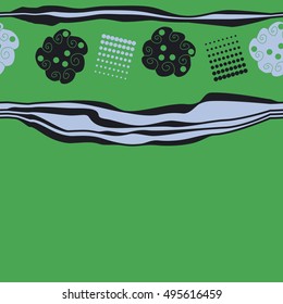 Seamless horizontal pattern of  abstract motifs, stripes, halftone.