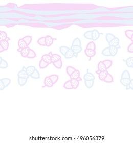 Seamless horizontal pattern of  acorns, stripes. Hand drawn.