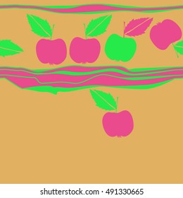 Seamless  horizontal pattern with apple, stripes. Hand drawn.