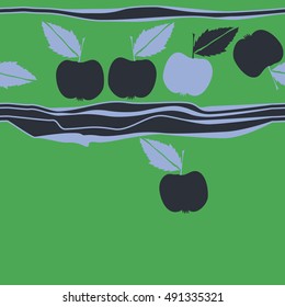 Seamless  horizontal pattern with apple, stripes. Hand drawn.