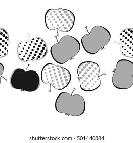 Seamless  horizontal pattern with apples motif,halftone.