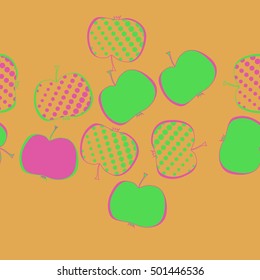 Seamless  horizontal pattern with apples motif,halftone.