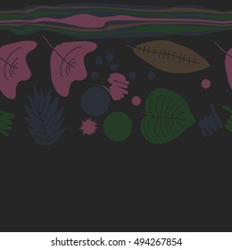  Seamless horizontal pattern with autumn theme, stripes. Hand drawn.