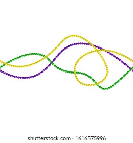 Seamless horizontal pattern beautiful yellow, green, purple beads on a white background. Mardi Gras Party. Venetian carnival mardi gras party. Great for horizontal posters, header for website. Vector