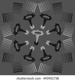 Seamless horizontal pattern of  bells, stripes, halftone.