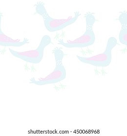 Seamless horizontal  pattern of birds, doodles,  object, copy space . Hand drawn.