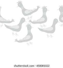 Seamless horizontal  pattern of birds, doodles,  object, copy space . Hand drawn.