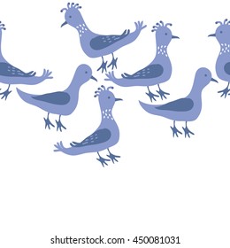 Seamless horizontal  pattern of birds, doodles,  object, copy space . Hand drawn.