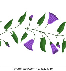 Seamless horizontal pattern, brush. Flowers and leaves of the field bindweed. For gift packaging, fabric, and other printed products. Vector illustration.
