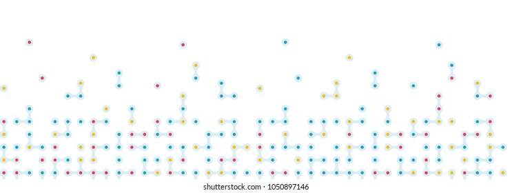 Seamless horizontal pattern from connected circles for site footer background. Technological concept background with modern colored integrated metaballs for your web-site. Vector illustration
