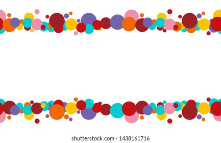 Seamless horizontal pattern. Copy space frame. Colors circles on white backgraund. Backgraund in Chinese,Japanese style. Isolated vector illustration.