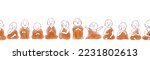 Seamless horizontal pattern with cute cartoon buddhist monks. Can be used for wallpaper, pattern fills, textile, web page background, surface textures