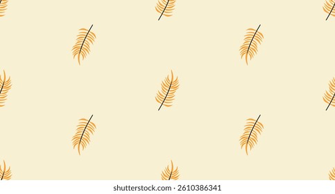 Seamless horizontal pattern with cute hand-drawn tropical leaves. A vector doodle summer repeat pattern for decoration, print, fabric, wrapping paper, wallpapers, and web backgrounds.