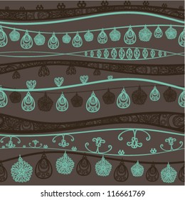 Seamless horizontal pattern with decorated waves ornament. Vector background.