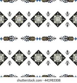 Seamless horizontal pattern in ethnic oriental islamic style. Abstract background. Vector illustration in boho, vintage style for design of fabric, invitation card, textile, wallpaper