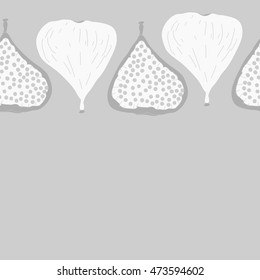 Seamless  horizontal pattern with  figs,ellipses, fruits, harvest, object, ellipses, grains, copy space . Hand drawn.