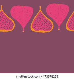 Seamless  horizontal pattern with  figs,ellipses, fruits, harvest, object, ellipses, grains, copy space . Hand drawn.