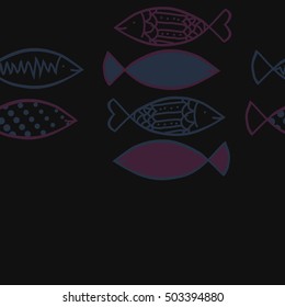 Seamless horizontal  pattern with fishes   motif. Halftone.