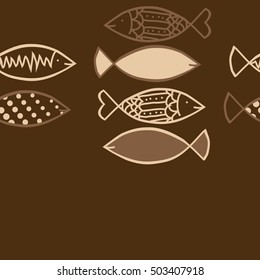 Seamless horizontal  pattern with fishes   motif. Halftone.