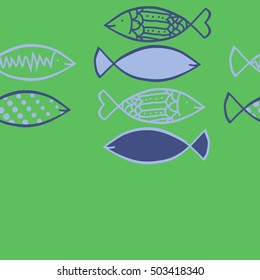 Seamless horizontal  pattern with fishes   motif. Halftone.