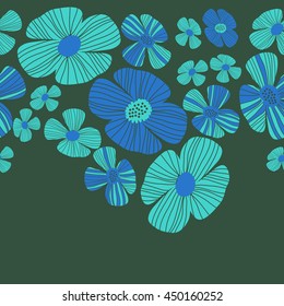 Seamless horizontal  pattern of floral motif, doodles, flowers, leaves, stripes, spot, hole,  object, copy space . Hand drawn.