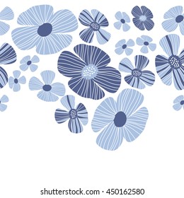 Seamless horizontal  pattern of floral motif, doodles, flowers, leaves, stripes, spot, hole,  object, copy space . Hand drawn.