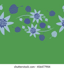 Seamless horizontal   pattern of floral motif, doodles, flowers, leaves, spot, branch, spirals, hole,  object, copy space. Hand drawn.