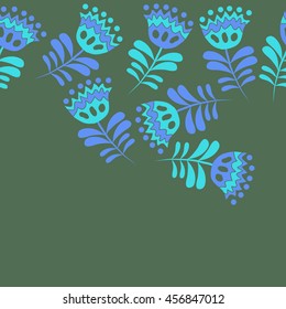 Seamless  horizontal   pattern of floral motif, doodles, flowers, leaves,branches, spot, hole,  object, copy space . Hand drawn.