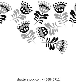 Seamless  horizontal   pattern of floral motif, doodles, flowers, leaves,branches, spot, hole,  object, copy space . Hand drawn.