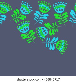 Seamless  horizontal   pattern of floral motif, doodles, flowers, leaves,branches, spot, hole,  object, copy space . Hand drawn.