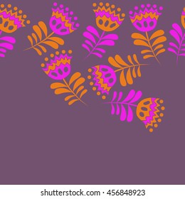 Seamless  horizontal   pattern of floral motif, doodles, flowers, leaves,branches, spot, hole,  object, copy space . Hand drawn.