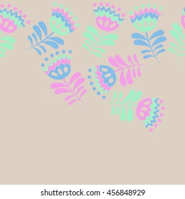 Seamless  horizontal   pattern of floral motif, doodles, flowers, leaves,branches, spot, hole,  object, copy space . Hand drawn.