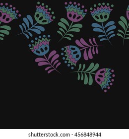 Seamless  horizontal   pattern of floral motif, doodles, flowers, leaves,branches, spot, hole,  object, copy space . Hand drawn.