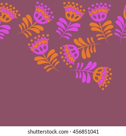 Seamless  horizontal   pattern of floral motif, doodles, flowers, leaves,branches, spot, hole,  object, copy space . Hand drawn.