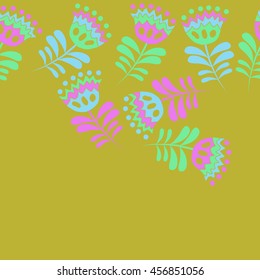 Seamless  horizontal   pattern of floral motif, doodles, flowers, leaves,branches, spot, hole,  object, copy space . Hand drawn.