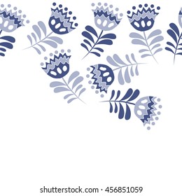 Seamless  horizontal   pattern of floral motif, doodles, flowers, leaves,branches, spot, hole,  object, copy space . Hand drawn.
